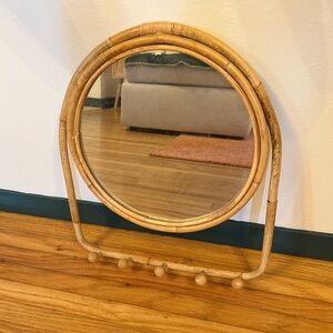 urban outfitters brown ratton round mirror with 5 hooks